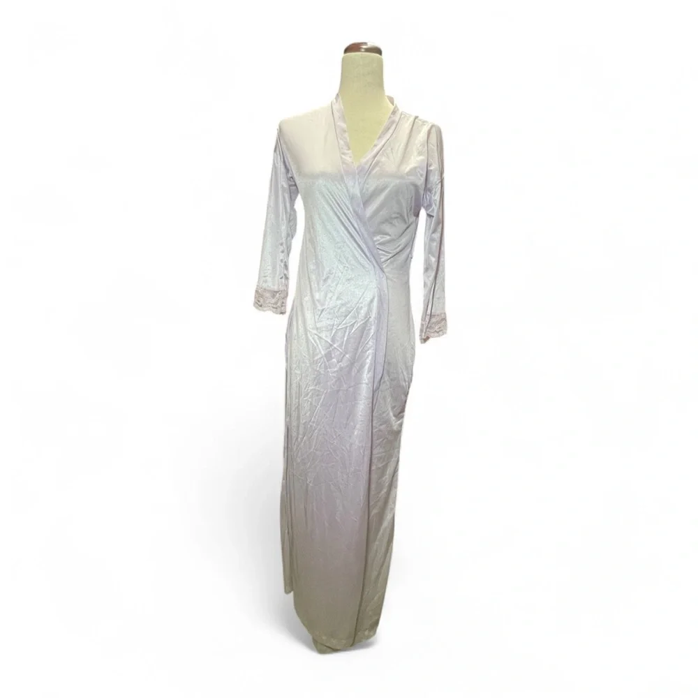 Vintage Fantasy Nightwear Lavender‎ Robe Lace Sleeves Size Small